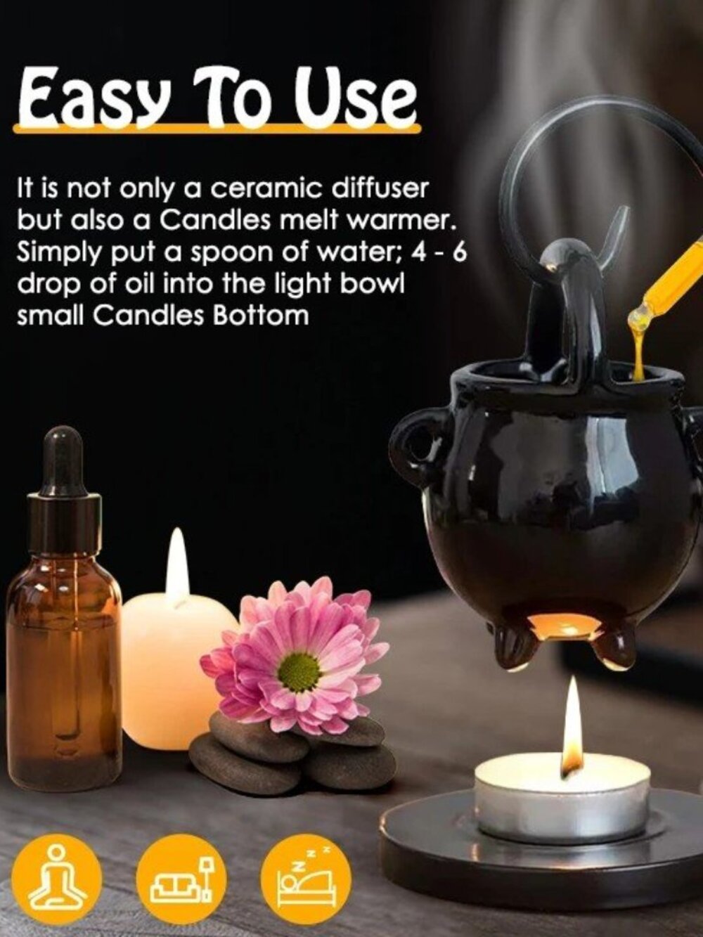 Ceramic Tea Light Cauldron - Picture 4 of 4